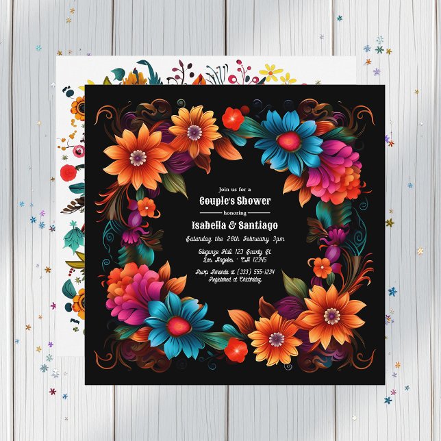 Convite Celebração do Chá Floral de Fiesta Vibrant (Vibrant Fiesta Floral Couple's Shower Celebration Invitation)