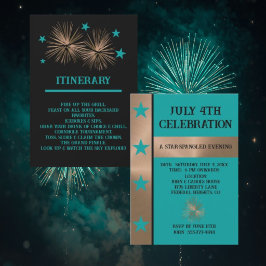 Convite Celebração do Dia 4 de Julho Cobre e Turquesa Únic