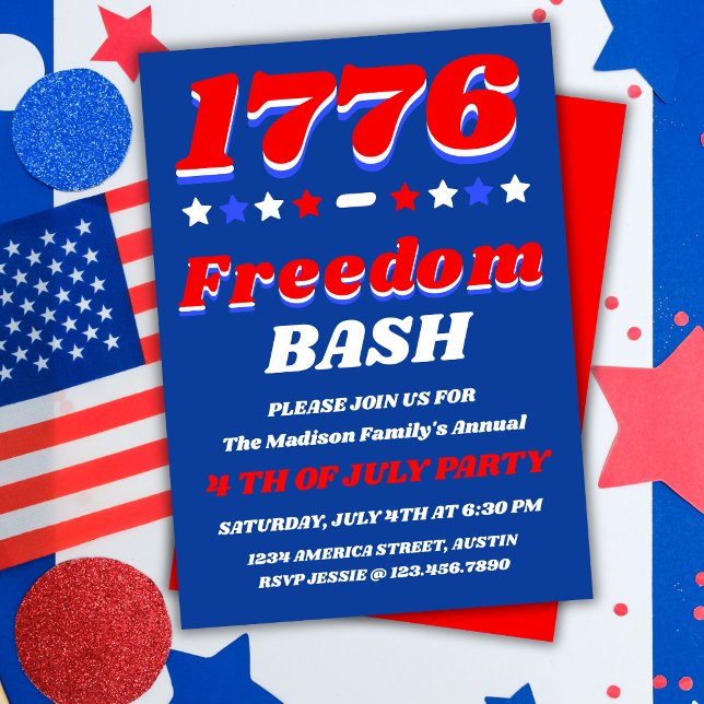 Convite Celebração do Dia 4 de Julho de 1776 Freedom Bash (Criador carregado)