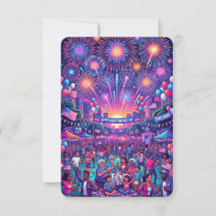 Convite Celebração do Dia da Independência Neon 4 de Julho