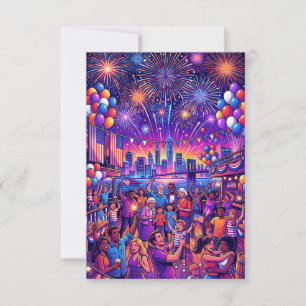 Convite Celebração do Dia da Independência Neon 4 de Julho