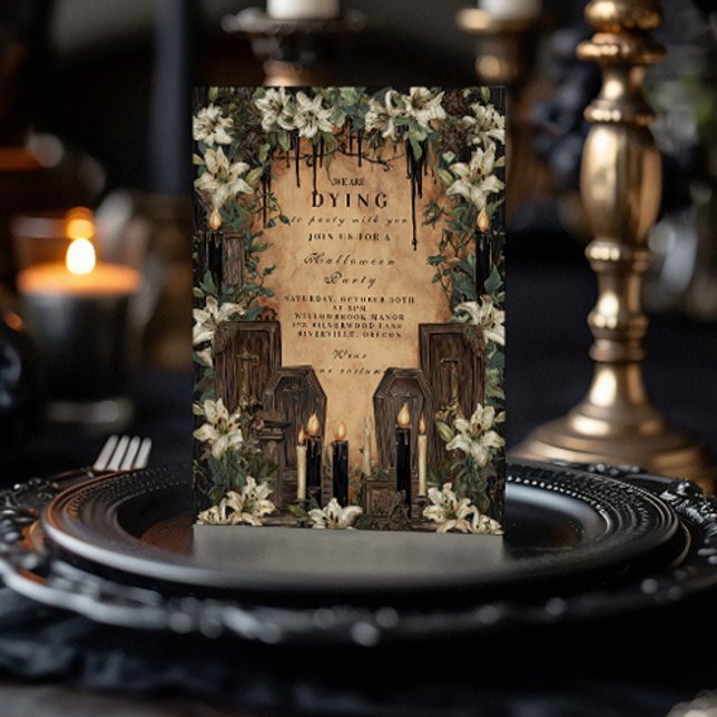 Convite Celebração do Dia das Bruxas Macabre Candlelit Cof (Criador carregado)