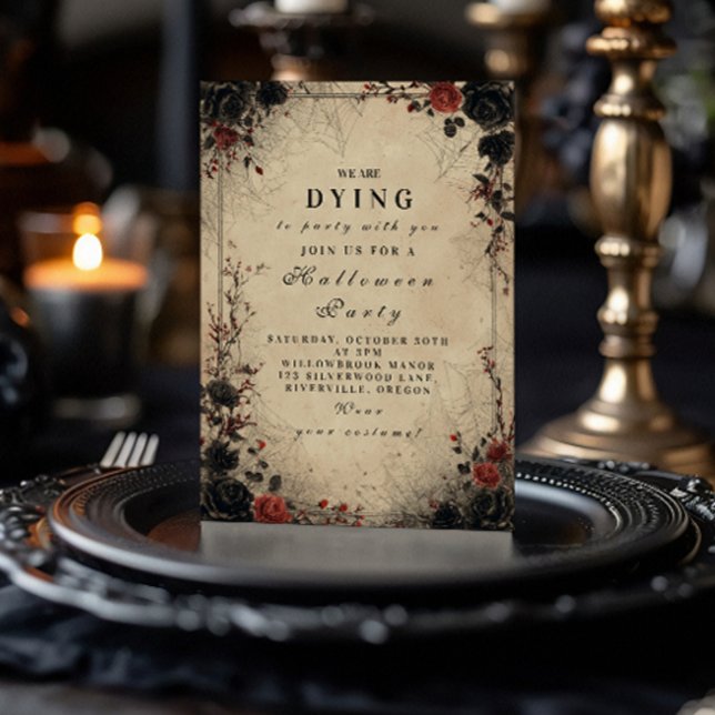 Convite Celebração do Dia das Bruxas Rosas Gótica Cobweb (Criador carregado)