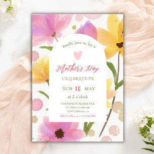 Convite Celebração do Dia das Mães com Aquarela Floral