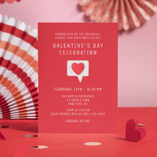 Convite Celebração do Dia de Galentine Coração Vermelho Mo