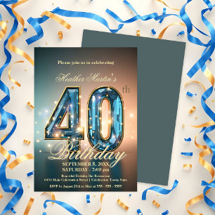 Convite Celebração do Elegante Blue e Dourada aniversário 