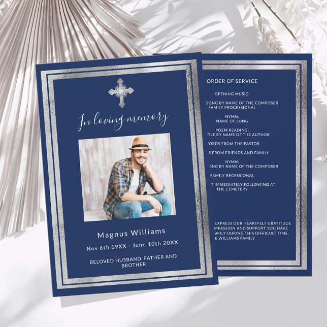 Convite Celebração do fúnebre fúnebre azul-prata programa  (Criador carregado)