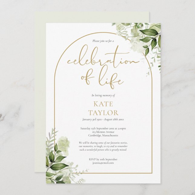 Convite Celebração do Funeral da Vida em Arco Dourado (Frente/Verso)