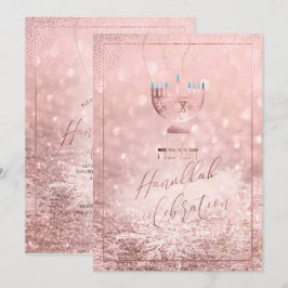 Convite Celebração do Hanukkah da PixDezines, Neve Dourada