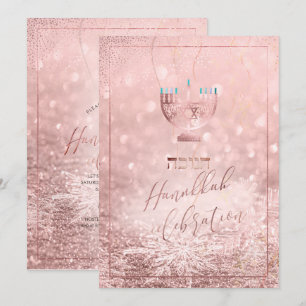 Convite Celebração do Hanukkah da PixDezines, Neve Dourada