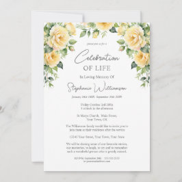 Convite Celebração do Life 4 Photo Yellow Rose Funeral