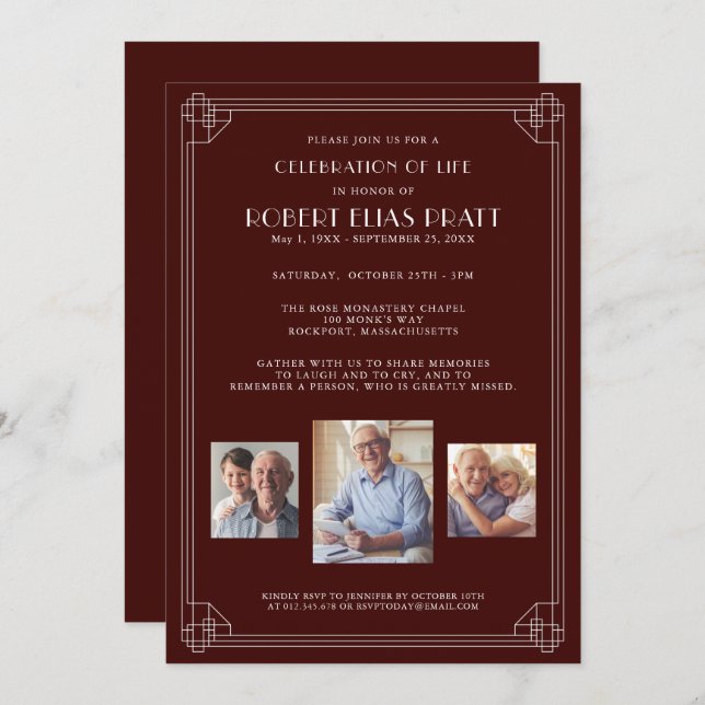 Convite Celebração do Life Burgundy Red White 3 Foto (Frente/Verso)