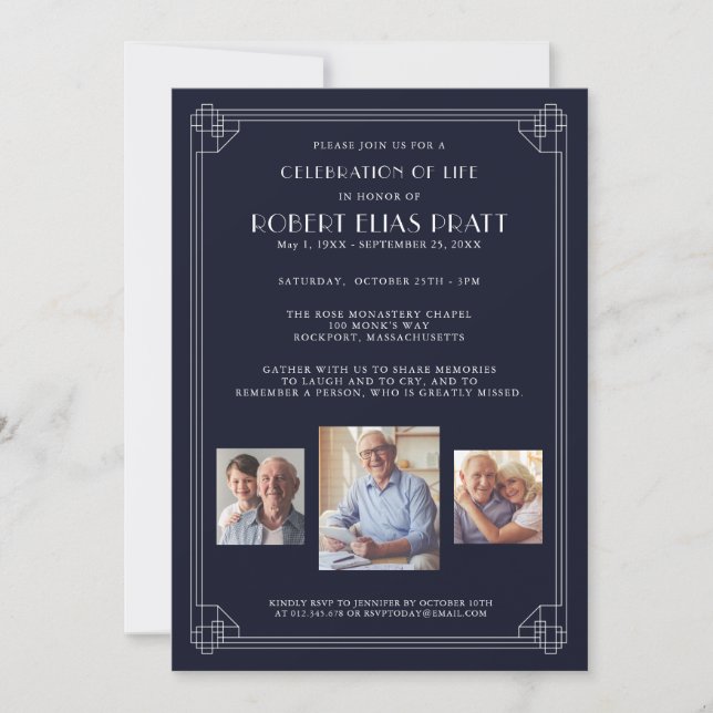 Convite Celebração do Life Dark Blue 3 Photo Invita (Frente)