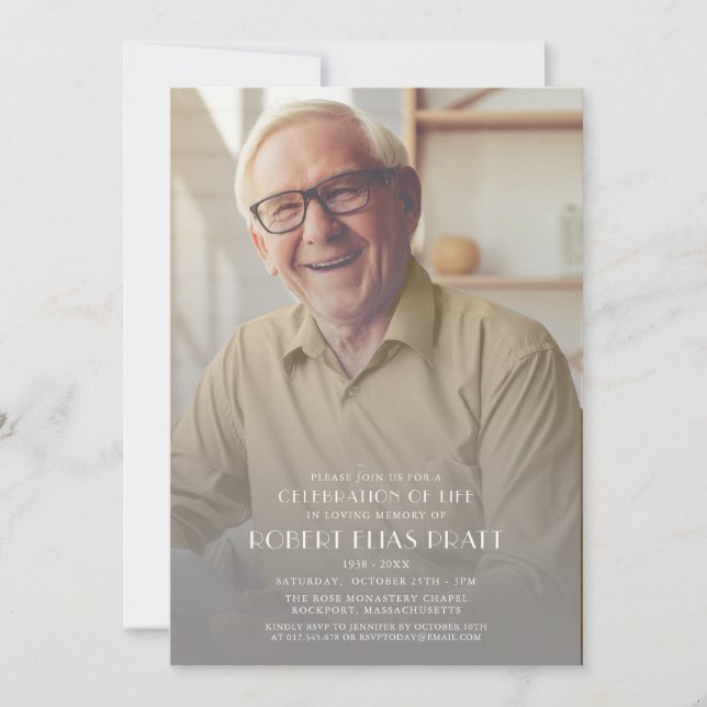 Convite Celebração do Life Funeral Personalizado Foto Inv (Frente)