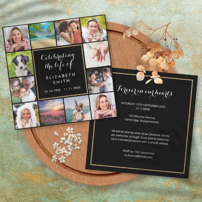 Convite Celebração do Life Memorial 12 Foto Funeral (Celebration of Life Memorial 12 Photo Funeral Invitation)