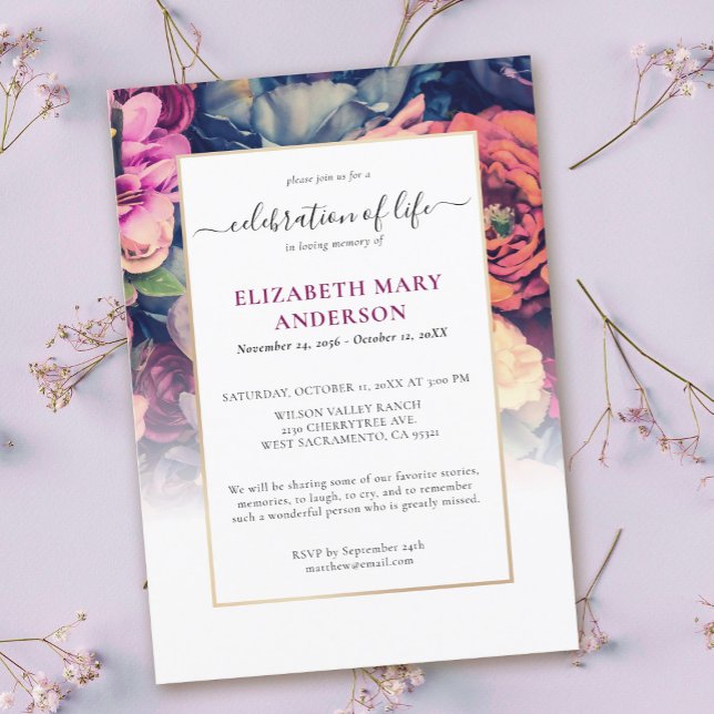 Convite Celebração do Life Memorial Moody Floral (Criador carregado)