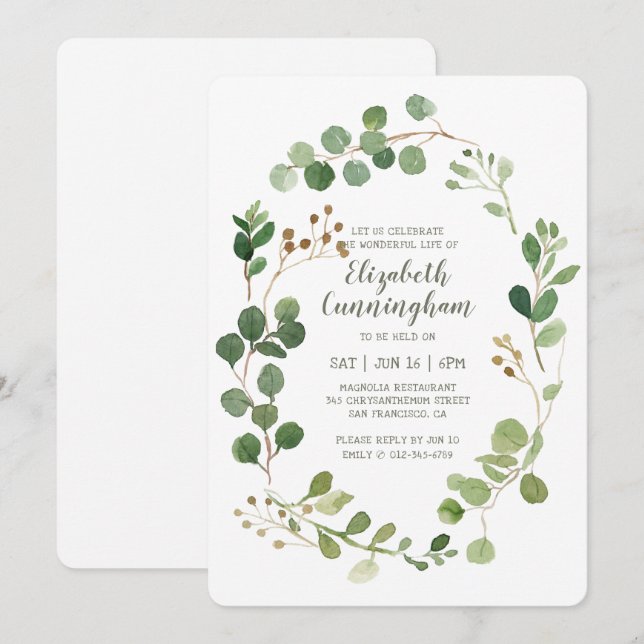 Convite Celebração do Life Watercolor Greenery Foliage (Frente/Verso)