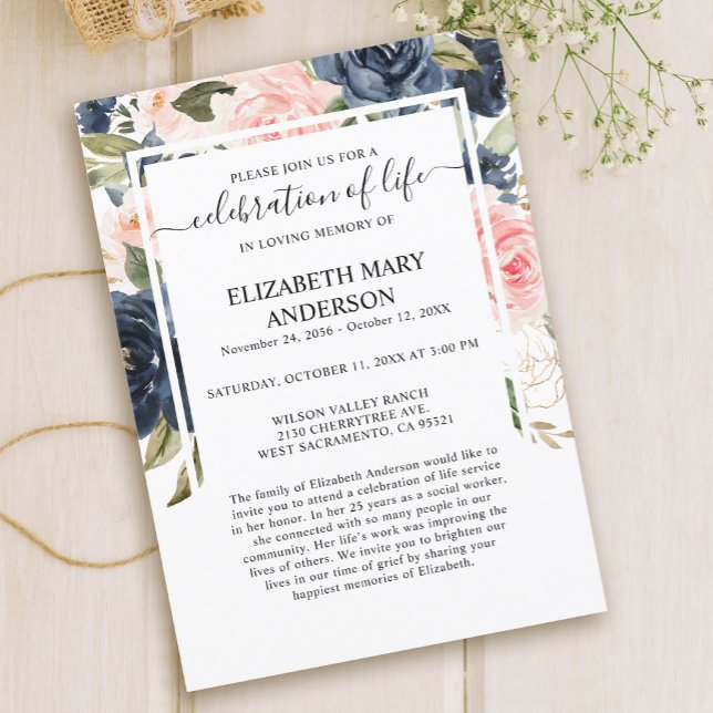 Convite Celebração do Marinho Rosa Memorial do Funeral da  (Criador carregado)