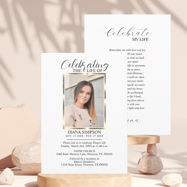 Convite Celebração do Memorial da Vida Foto Dourada e Poem (Criador carregado)