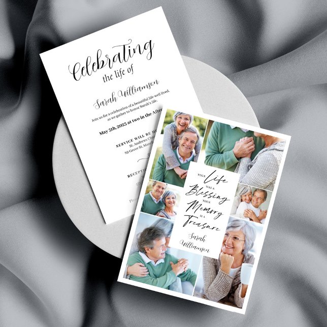 Convite Celebração do Memorial Funeral da Colagem de Fotos (Criador carregado)