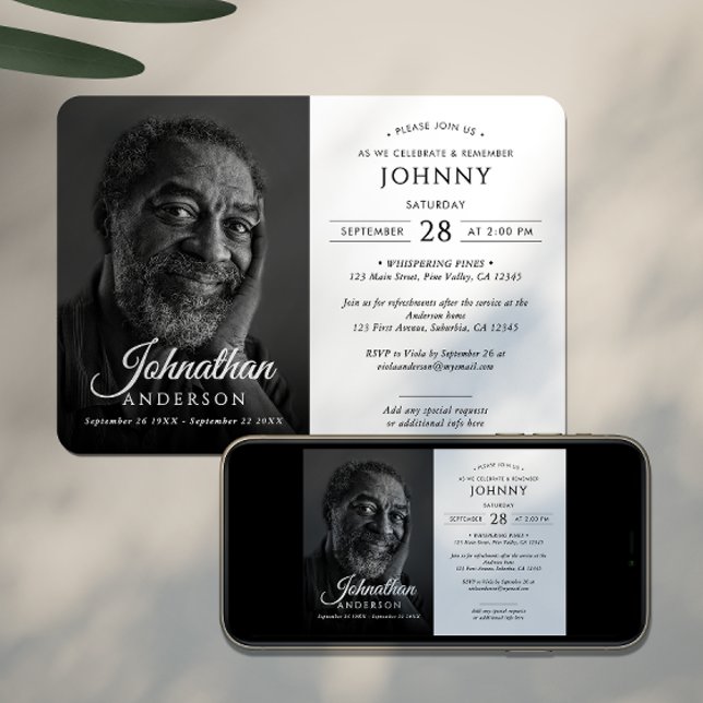 Convite Celebração do Memorial Funeral Moderno da Vida Fot (Criador carregado)