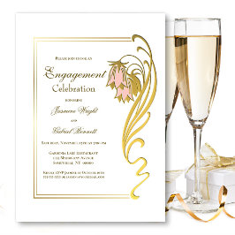 Convite Celebração do Noivado de Quadro Dourado Elegante