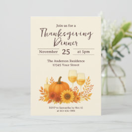 Convite Celebração do outono - Ação de Graças Dourada Eleg