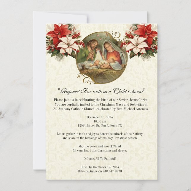 Convite Celebração do Partido da Natividade de Natal Relig (Frente)