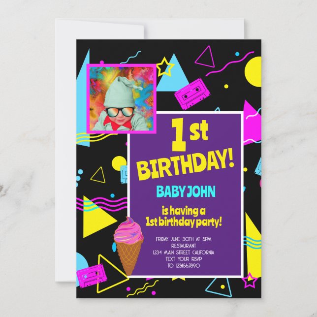 Convite Celebração do Partido das Crianças Coloridas Retro (Frente)