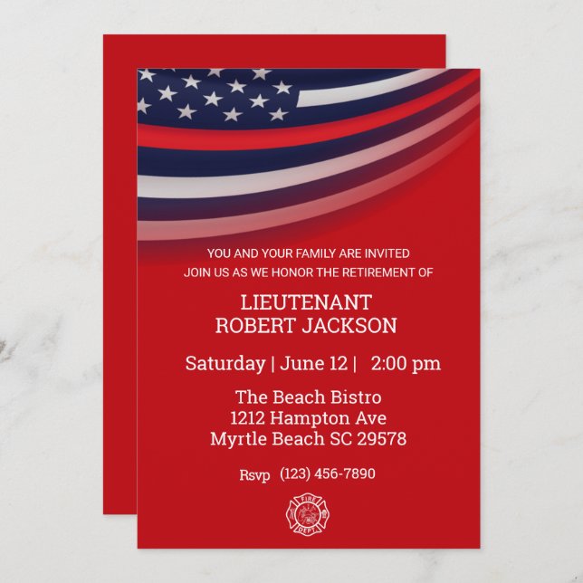 Convite Celebração do Partido de Aposentação do Bombeiro (Frente/Verso)