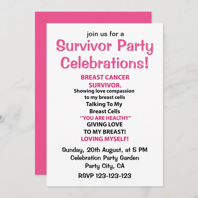 Convite Celebração do Partido de Sobrevivência do Câncer d (Frente/Verso)