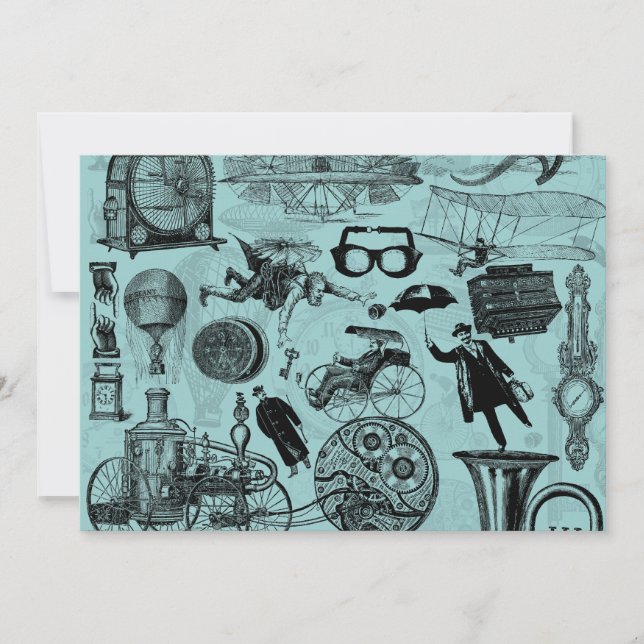 Convite Celebração do Partido Vintage Steampunk (Frente)