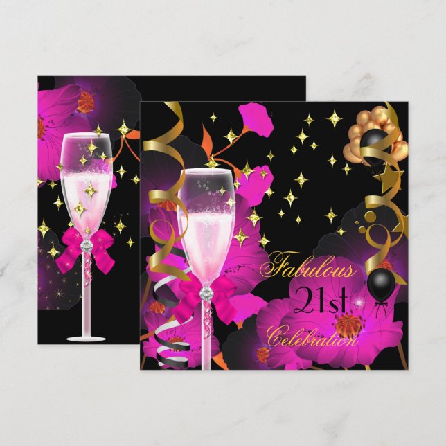 Convite Celebração do Pin Dourado de Champagne de aniversá (Frente/Verso)