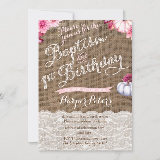 Convite Celebração do primeiro aniversario Batismo de Qued (Frente)