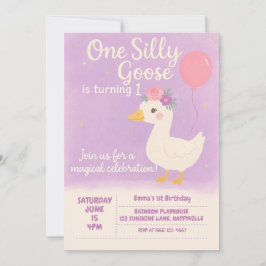 Convite Celebração do primeiro aniversario roxo - Um ganso