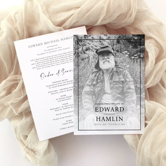 Convite Celebração do Programa Memorial do Serviço de Vida (Celebration of life funeral service program, order of service, photo card)