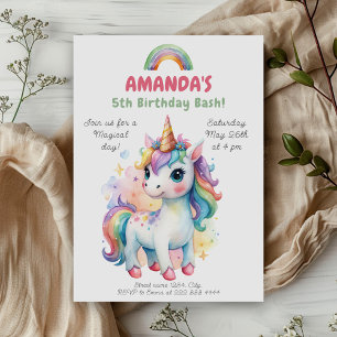 Convite Celebração do Rainbow Unicorn Magic Birthday