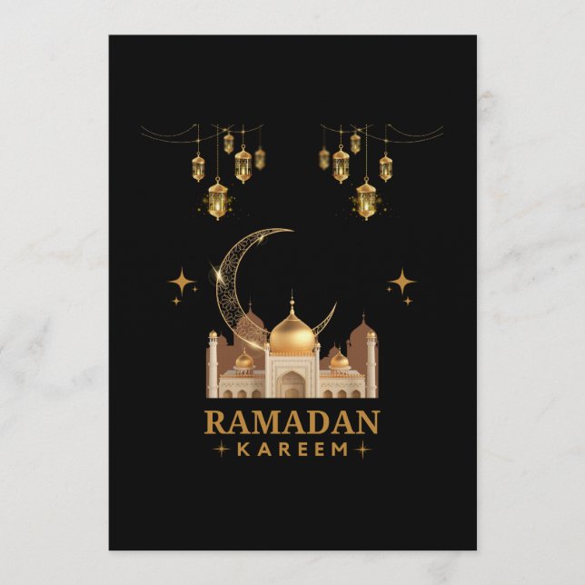 Convite Celebração do Ramadan Kareem com Floral Dourada (Frente)