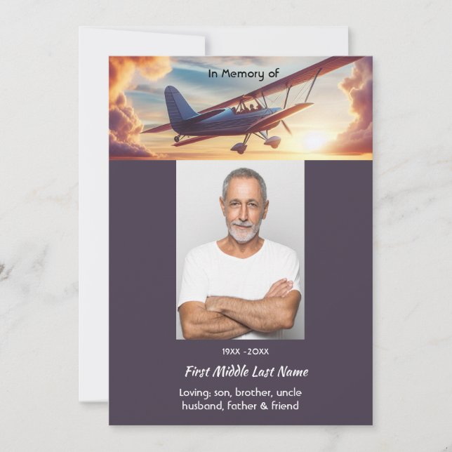 Convite Celebração do Serviço da Vida  Avião Pilotando Pôr (Frente)