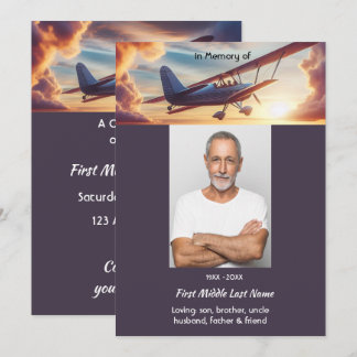 Convite Celebração do Serviço da Vida Avião Pilotando Pôr