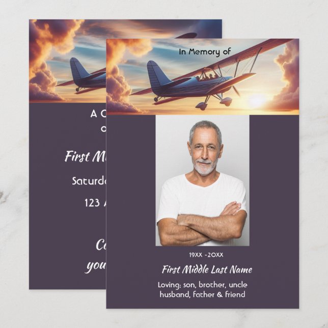 Convite Celebração do Serviço da Vida  Avião Pilotando Pôr (Frente/Verso)