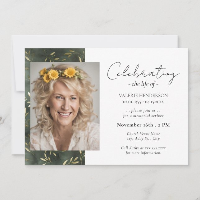 Convite Celebração Do Serviço De Vida Do Olive Leaf Photo (Frente)
