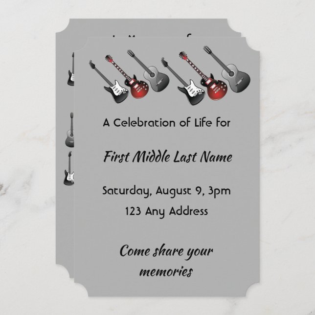 Convite Celebração do Serviço de Vida Musical Guitar Music (Frente/Verso)