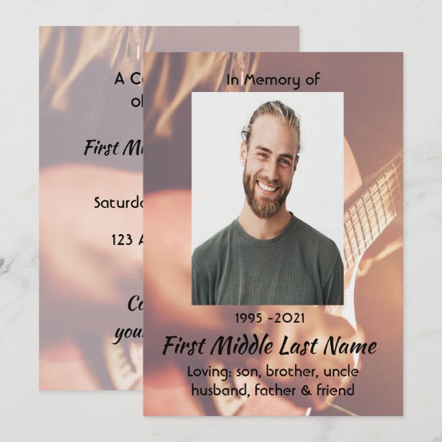 Convite Celebração do Serviço de Vida Músico Piano Guitarr (Frente/Verso)