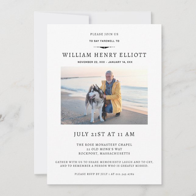 Convite Celebração do Serviço Funeral Life Photo Farewell (Frente)