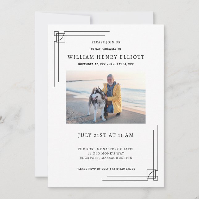 Convite Celebração do Serviço Funeral Life Photo Farewell (Frente)