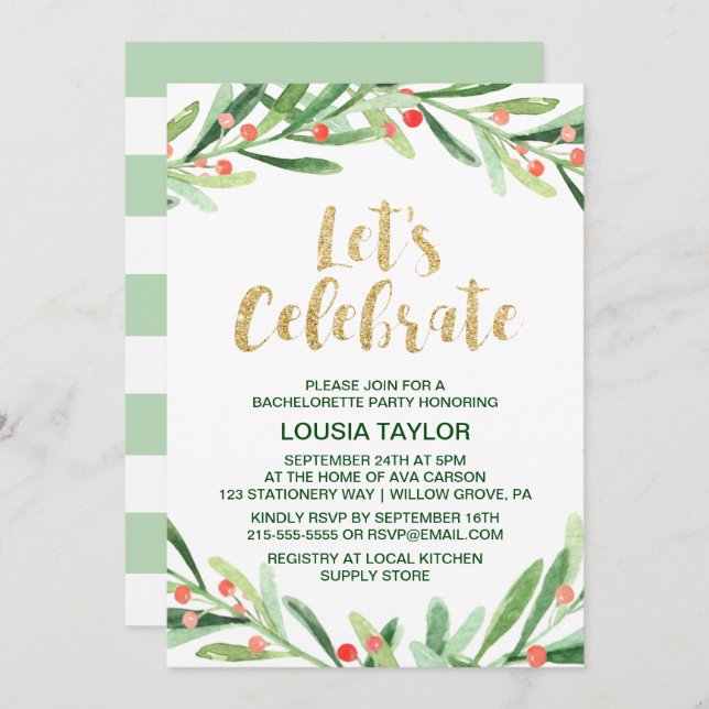 Convite Celebração do Vamos de Holly Wreath de Natal (Frente/Verso)