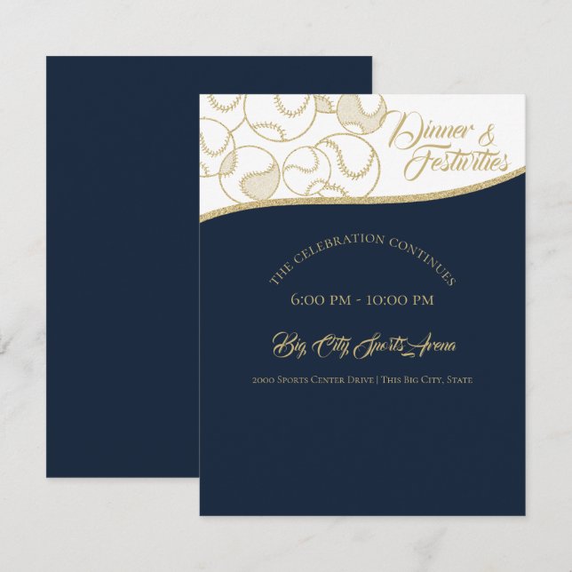Convite Celebração Dourada de Baseball Softball (Frente/Verso)