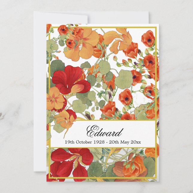 Convite Celebração Dourada Floral do Memorial Funeral (Frente)