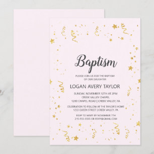Convite Celebração Dourada no Batismo Rosa